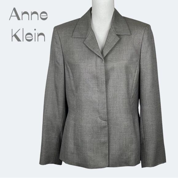 Anne Klein Black & White Plaid Print Career Academia Jacket Blazer NWOT Size 10 - Picture 1 of 11